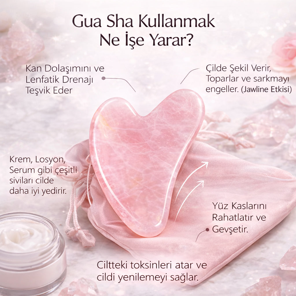 Pembe Kuvars Gua Sha Yüz Masaj Taşı
