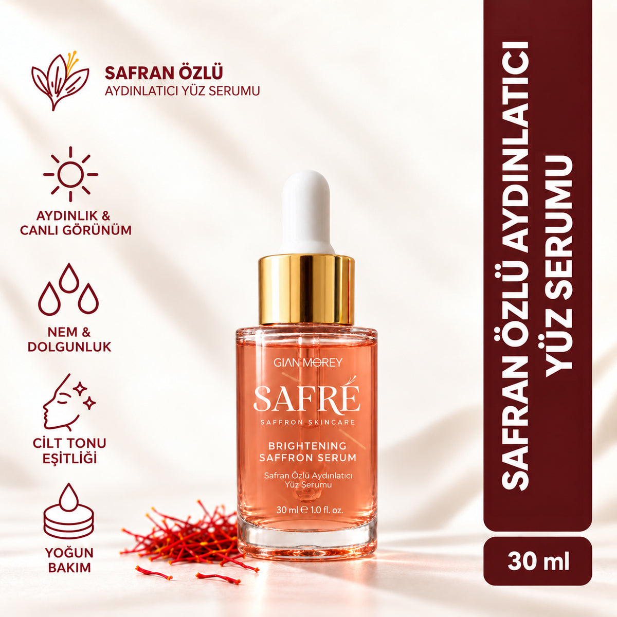 SAFRÉ Safran Özlü Aydınlatıcı Yüz Serumu
