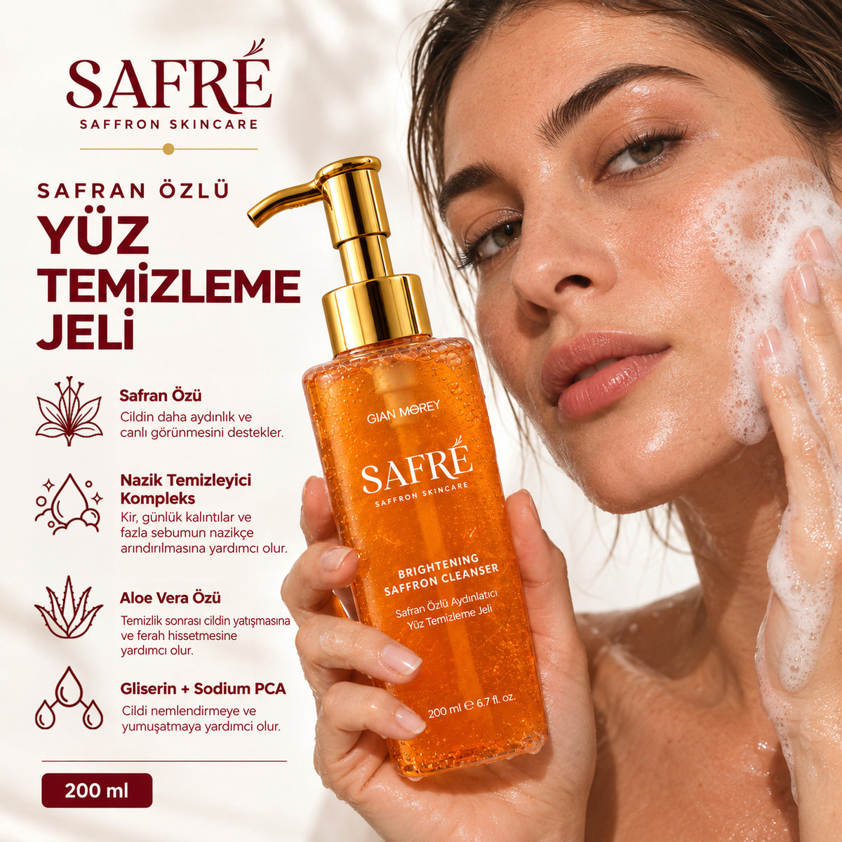SAFRÉ Safran Özlü Aydınlatıcı Yüz Temizleme Jeli