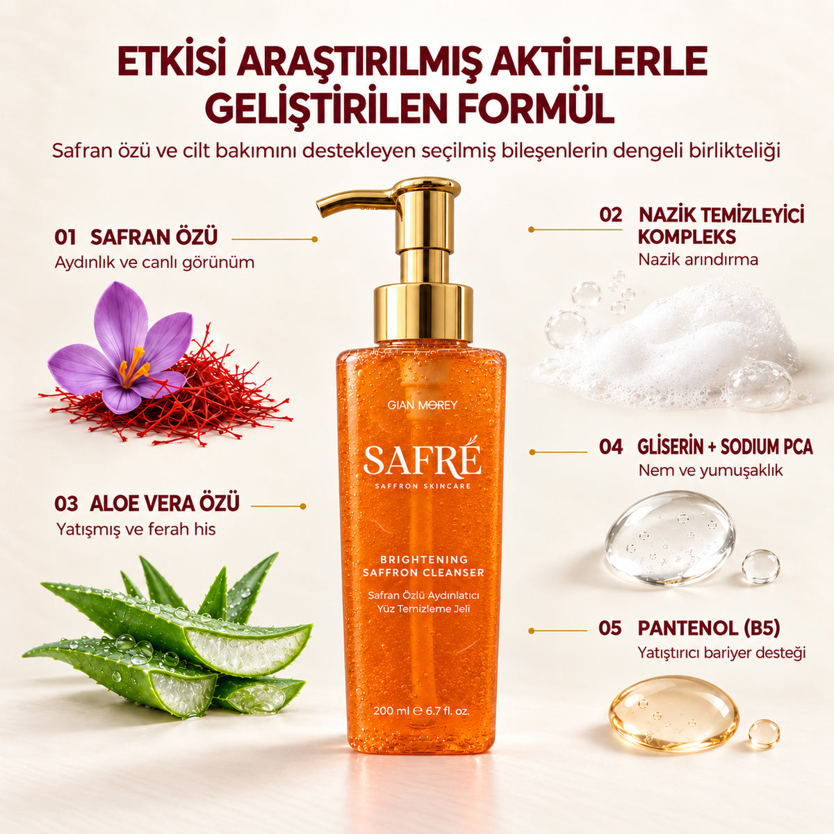 SAFRÉ Safran Özlü Aydınlatıcı Yüz Temizleme Jeli