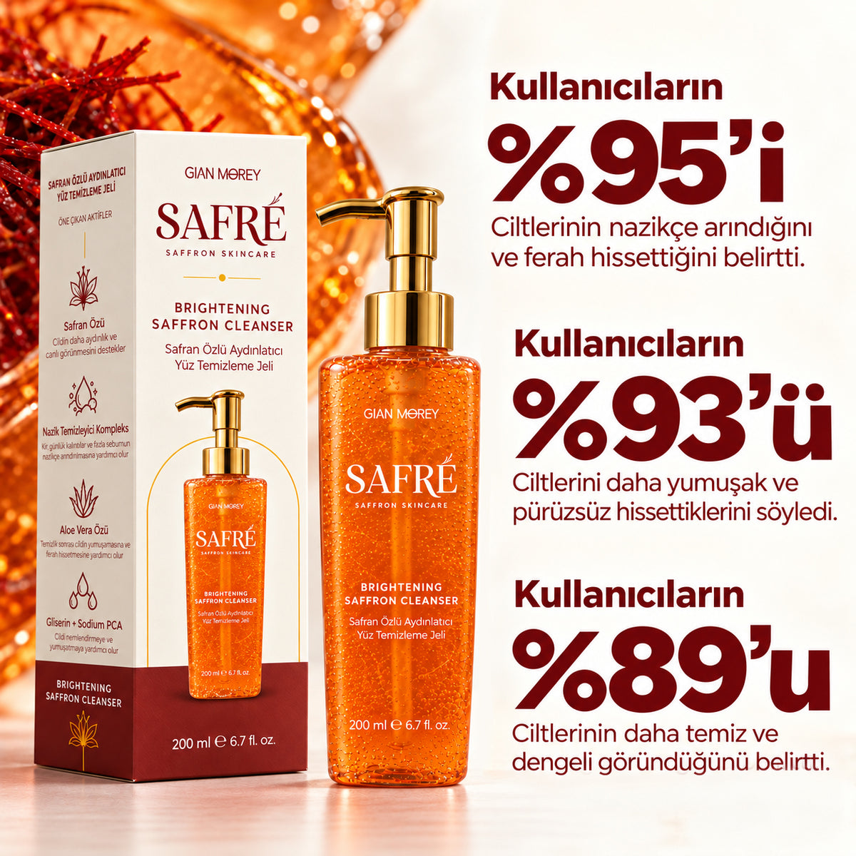 SAFRÉ Safran Özlü Aydınlatıcı Yüz Temizleme Jeli